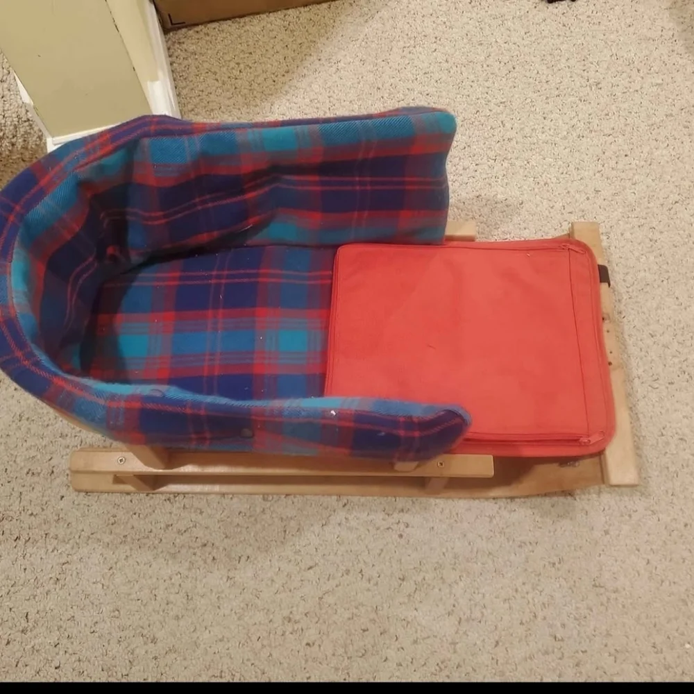 Crate & Barrel Plaid Wooden Sled Christmas